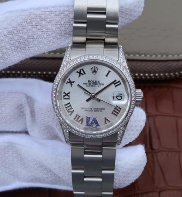 Replica Rolex (unchanged) DateJust 31 mm 178383 Diamond-Set Bezel Roman Numerals Dial White A2235 - View 1
