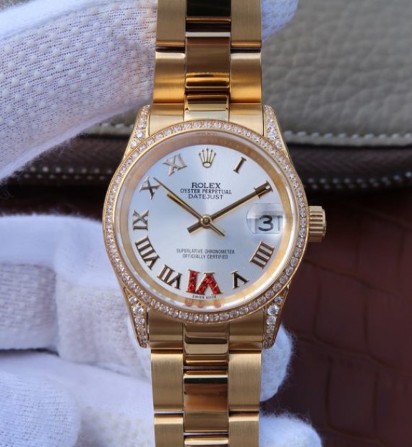 Replica Rolex (unchanged) DateJust 31 mm Bezel Diamonds Roman Numerals Dial White A2235 - View 1