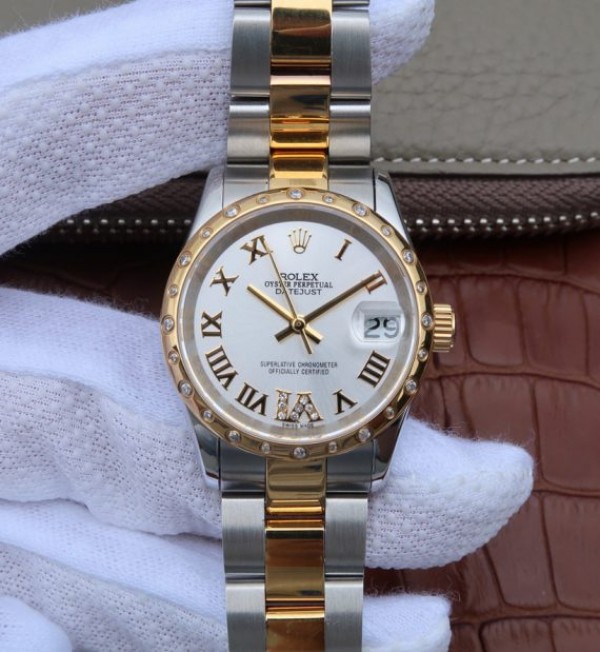 Replica Rolex (unchanged) DateJust 31 mm Bezel Diamonds Roman Numerals Dial White Bracelet / Strap A2235 - View 1