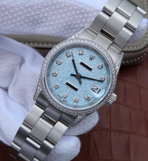 Replica Rolex DateJust 31 mm Bezel/Index Diamonds Dial Blue Textured A2235