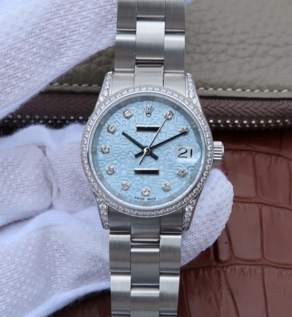 Replica Rolex (unchanged) DateJust 31 mm Bezel/Index Diamonds Dial Blue Textured A2235 - View 1