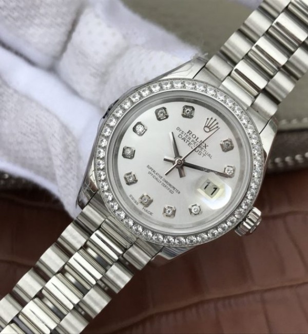 Replica Rolex DateJust 28 mm Diamond-Set Bezel Dial White Markers diamantés Bracelet / Strap SS A2236
