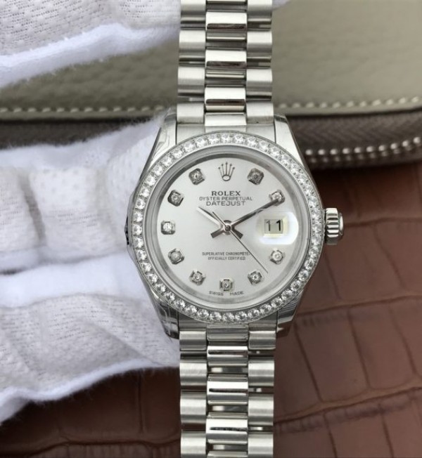 Replica Rolex (unchanged) DateJust 28 mm Diamond-Set Bezel Dial White Markers diamantés Bracelet / Strap SS A2236 - View 1