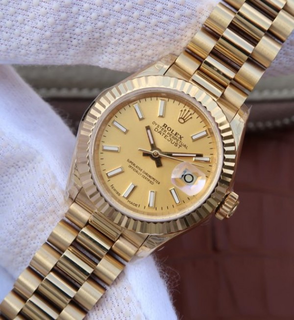 Replica Rolex DateJust 31mm Fluted Bezel RG Gold Dial Bracelet / Strap A2235
