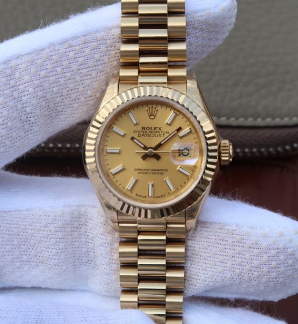 Replica Rolex (unchanged) DateJust 31mm Fluted Bezel RG Gold Dial Bracelet / Strap A2235 - View 1