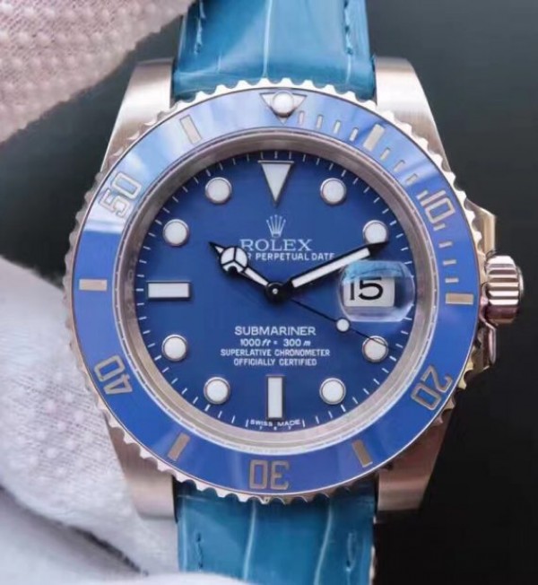 Replica Rolex (unchanged) Submariner 116619 LB Blue Céramique Noob V7 Bracelet / Strap Cuir A3135 - View 1