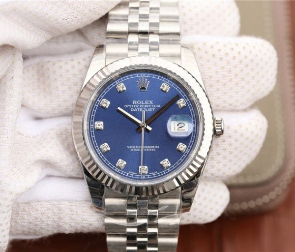 Replica Rolex (unchanged) DateJust 41 mm 126334 Bezel Fluted Dial Blue Diamond Markers Bracelet / Strap A3235 - View 1