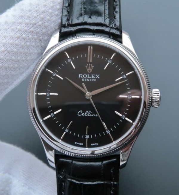 Replica Rolex (unchanged) MK Cellini Time 50509 SS Dial Black Bracelet / Strap Leather A3165 - View 1