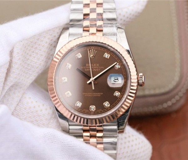 Replica Rolex (unchanged) DateJust 41 mm 126331 RG Dial Brown Wrapped Diamond Markers Bracelet / Strap A3235 - View 1