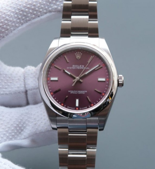 Replica Rolex (unchanged) Oyster Perpetual 39 mm 114300 Dial raisin rouge sur Bracelet / Strap SS SH3132 - View 1