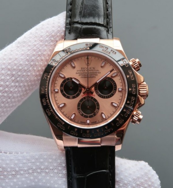 Replica Rolex (unchanged) Daytona 116515 Noob Dial Black/RG Bracelet / Strap Cuir Black A7750 - View 1