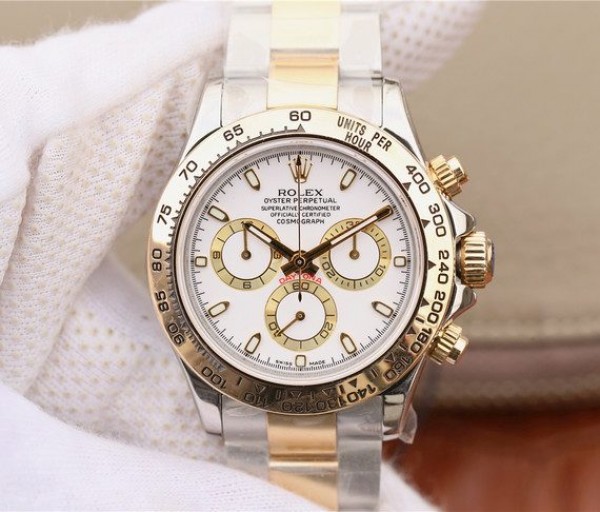 Replica Rolex (unchanged) Daytona 116523 Bracelet / Strap épais à Dial White Wrapped YG A7750 - View 1