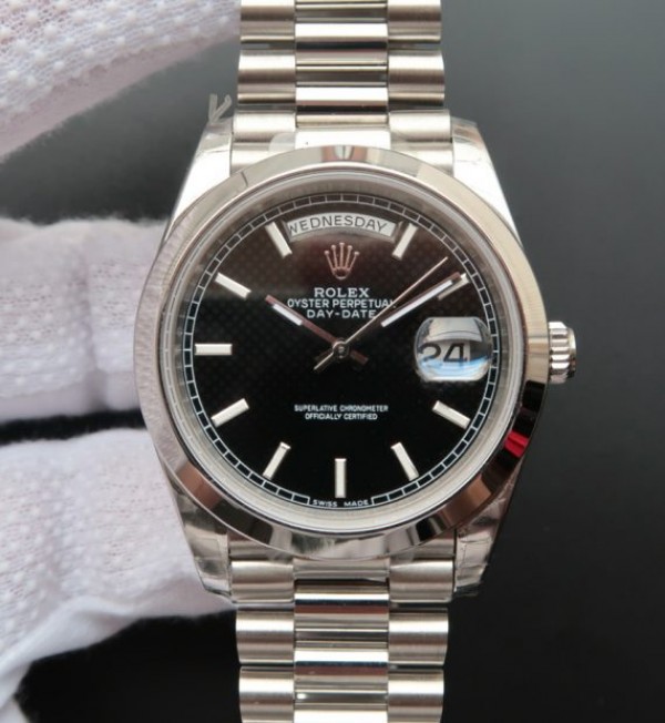 Replica Rolex (unchanged) Day-Date II 228239 SS Dial Black Textured Bracelet / Strap SS A3255 - View 1