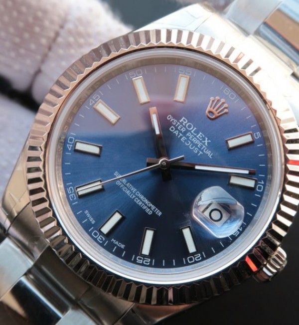 Replica Rolex DateJust II SS Bezel Fluted Dial Blue Bracelet / Strap SS A3136