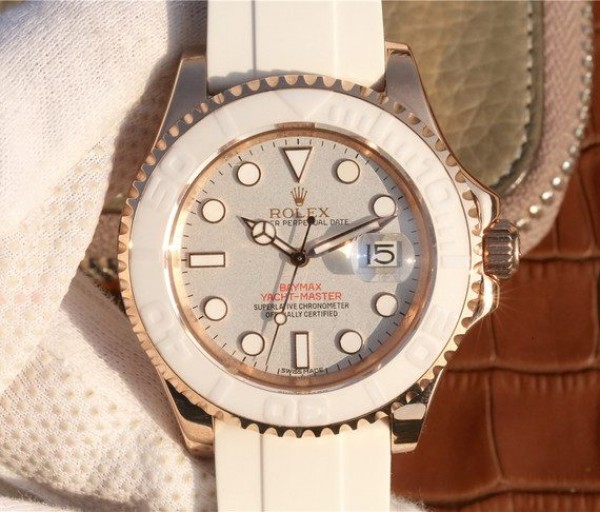 Replica Rolex (unchanged) Yacht-Master 116655 RG Dial White Bracelet / Strap en caoutchouc céramique Whitehe A2824 - View 1