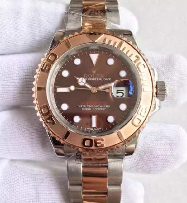 Replica Rolex (unchanged) Yacht-Master Noob 116621 Bezel RG Dial Brown Bracelet / Strap SS/RG A3135 - View 1