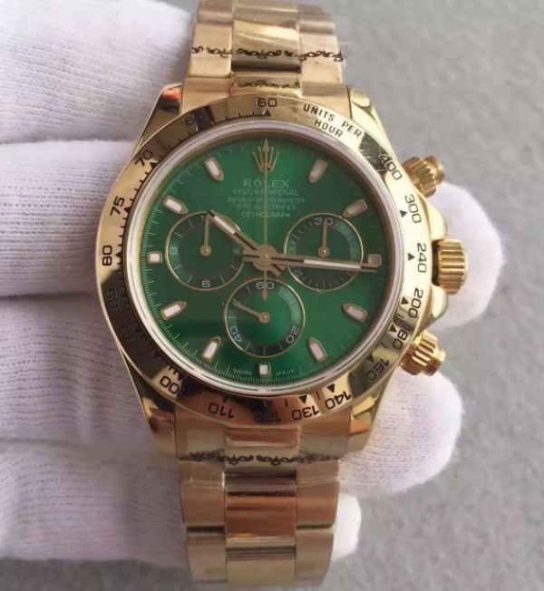 Replica Rolex (unchanged) Daytona 116518 YG Dial Green sur Bracelet / Strap YG A4130 - View 1