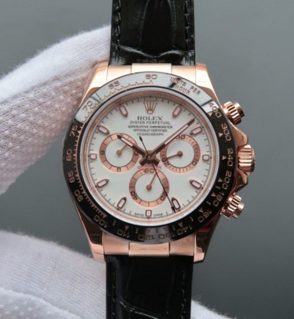 Replica Rolex (unchanged) Daytona 116515 Noob Dial White Bracelet / Strap Cuir Black A7750 - View 1