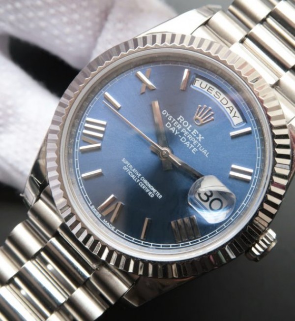 Replica Rolex Day-Date 40 mm 228239 Noob Dial Blue SS President Bracelet / Strap A3255