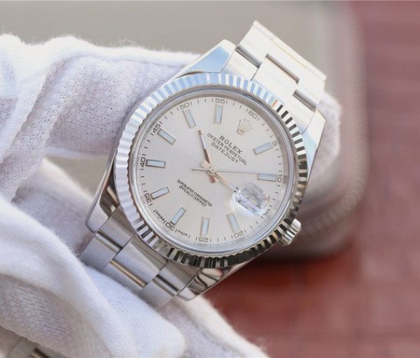 Replica Rolex DateJust 41 mm 126334 Noob Bezel Fluted Dial Silver Markers Baton Bracelet / Strap A3235