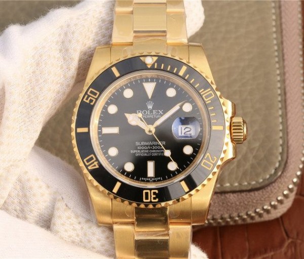 Replica Rolex (unchanged) Submariner 116613LN Dial Black Wrapped YG Bracelet / Strap Wrapped YG Eta 2836 - View 1