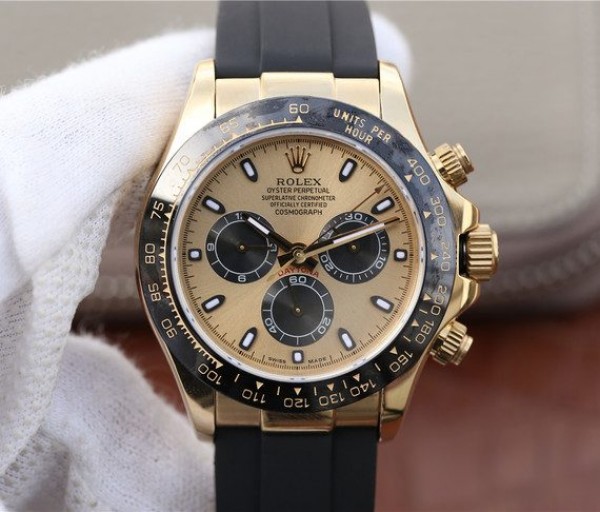 Replica Rolex (unchanged) Daytona 116518 Noob YG/Dial Black Bracelet / Strap en caoutchouc A7750 - View 1