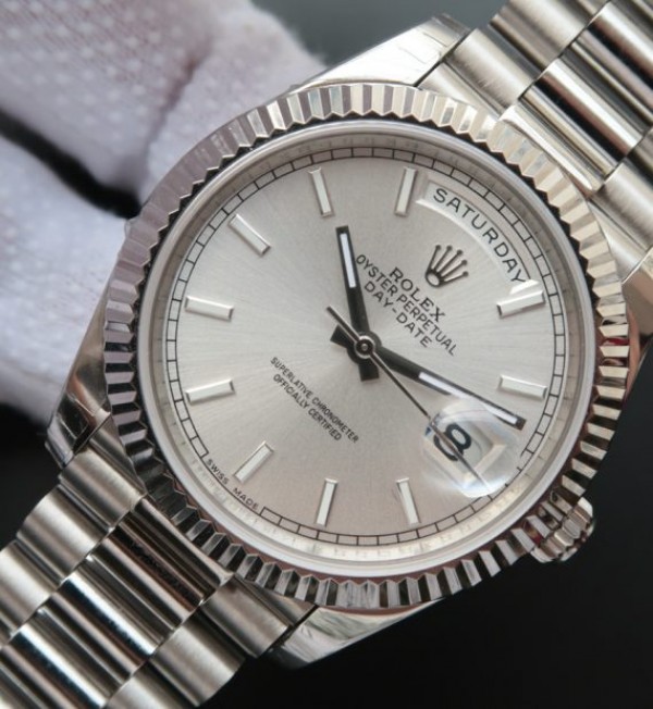 Replica Rolex Day Date II SS Dial Silver Bracelet / Strap SS A3255