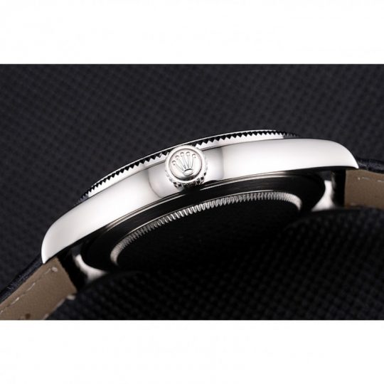 Replica Rolex Cellini Date Black Dial Stainless Steel Case Black Leather Strap - View 8