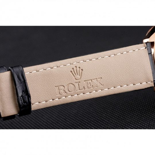 Replica Rolex Cellini Black Dial Rose Gold Case Black Leather Strap - View 9