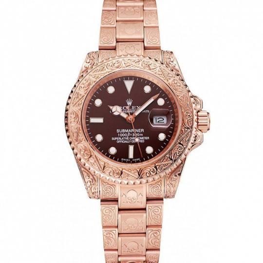 Replica Rolex Submariner Skull Limited Edition Brown Dial Rose Gold Case And Bracelet 1454087 - View 1