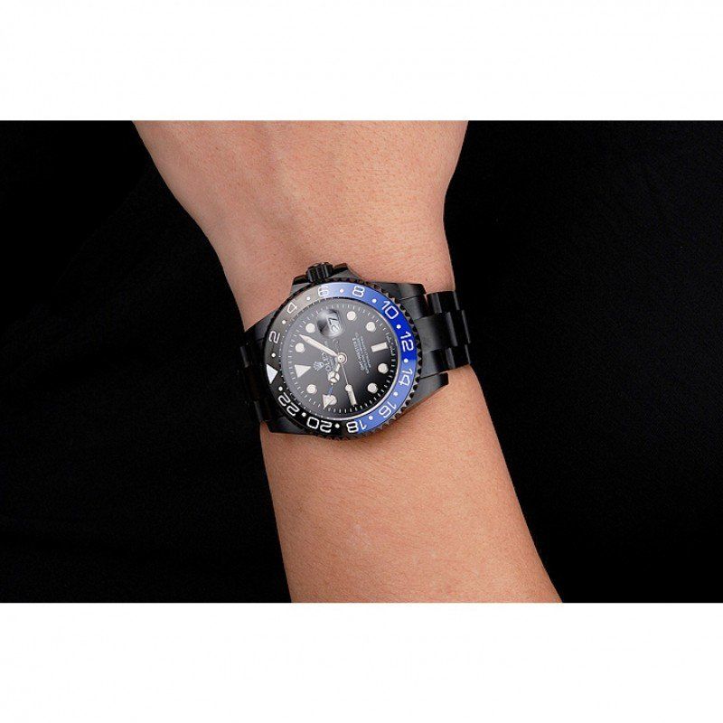 Replica Rolex GMT Master II Black Dial Blue And Black Bezel Black PVD Case And Bracelet PR18239 - View 6