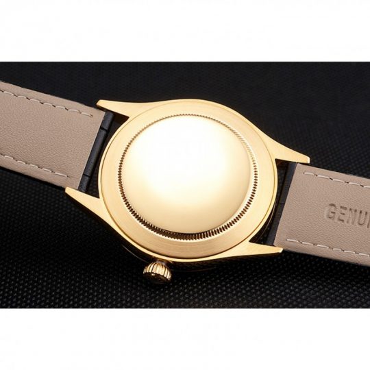 Replica Rolex Cellini White Dial Gold Case Black Leather Strap - View 7