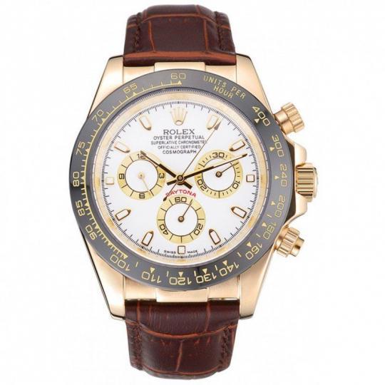 Replica Rolex Cosmograph Daytona Gold Case White Dial Brown Leather Bracelet 622633 - View 1