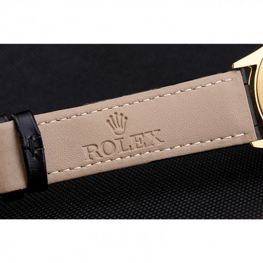 Replica Rolex Cellini Date White Dial Gold Case Black Leather Strap - View 10