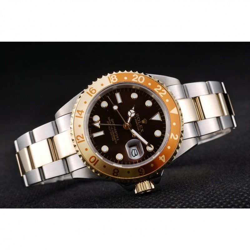 Replica Rolex GMT Master II Gold Colored Ceramic Bezel Brown Dial Watch - View 5