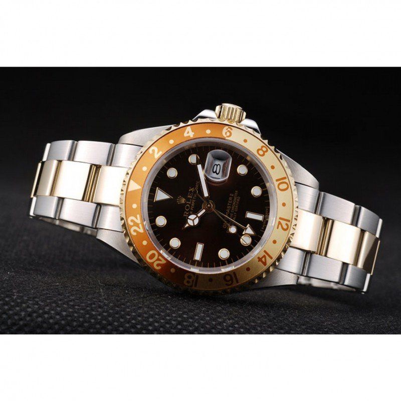 Replica Rolex GMT Master II Gold Colored Ceramic Bezel Brown Dial Watch - View 4