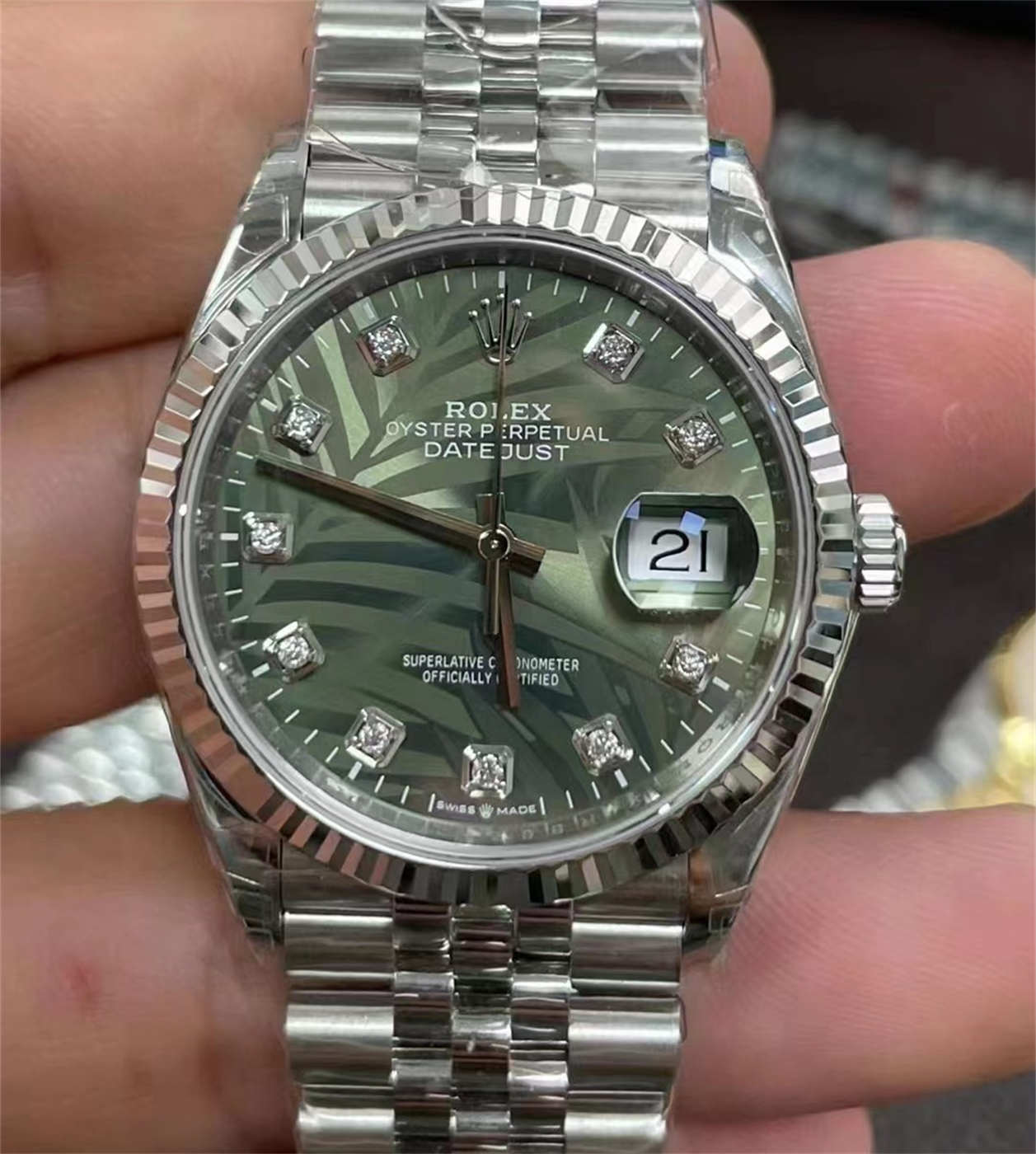 Rolex Datejust 36 Palm Dial Diamond Replica – VS Factory M126234-0055 with Dandong 3235 Movement - clean factory product image