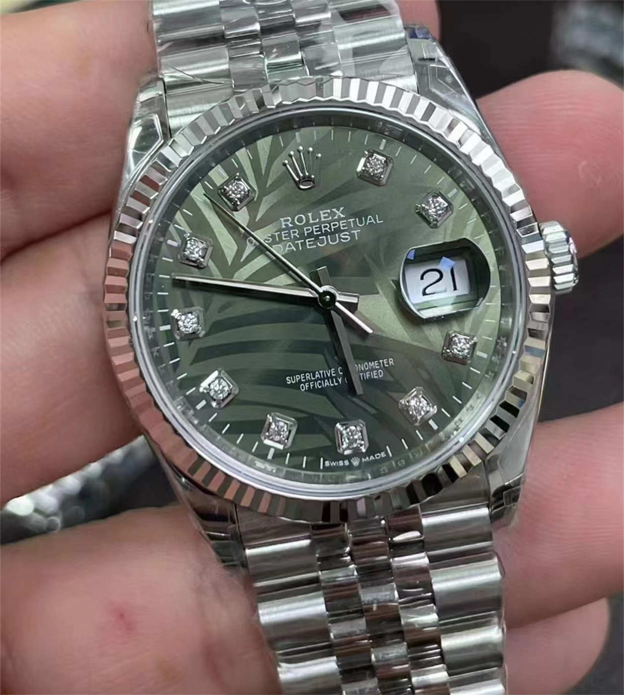 Rolex Datejust 36 Palm Dial Diamond Replica – VS Factory M126234-0055 with Dandong 3235 Movement - clean factory product image 3