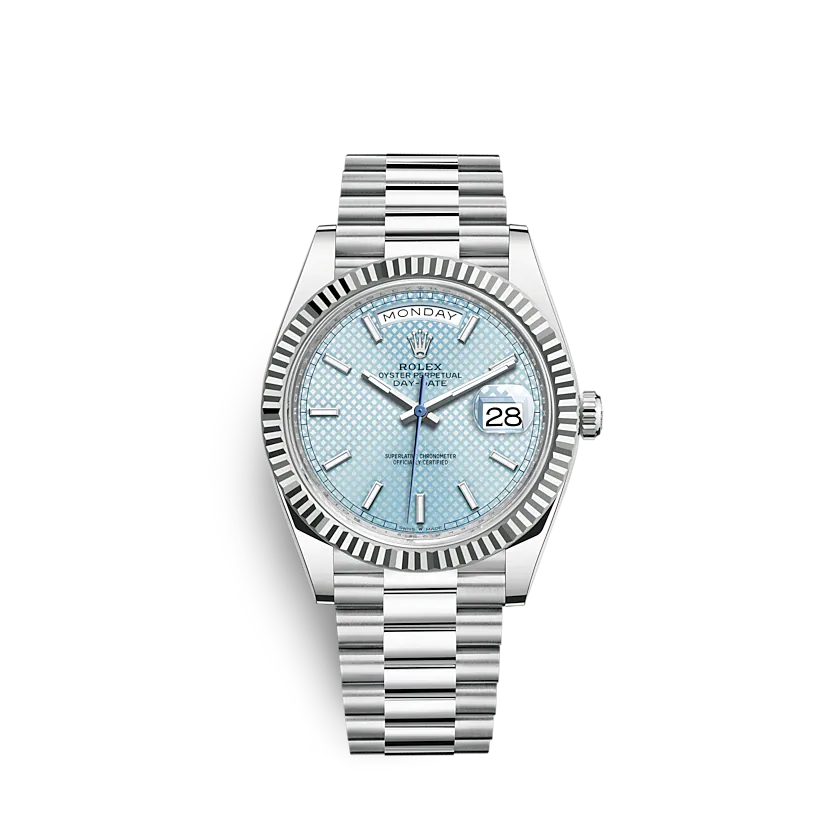 Replica Rolex (unchanged) Day-Date 228236 40 mm Blue glacier, motif diagonal - View 1