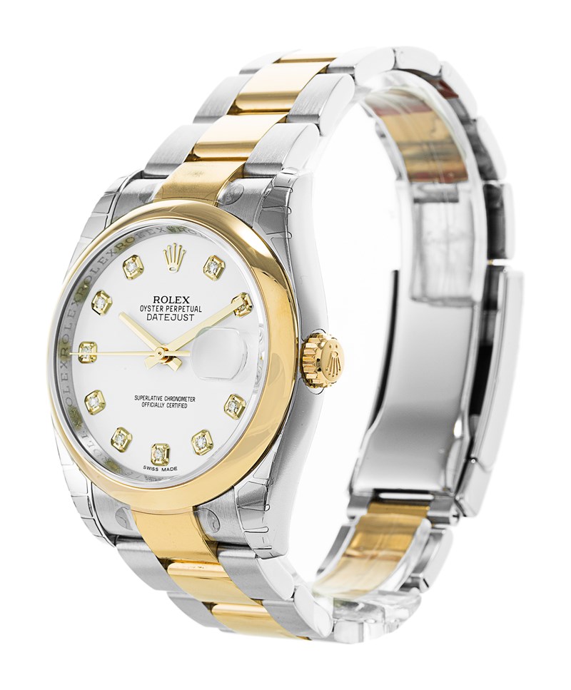 Rolex Datejust 116203 Domed Bezel 36 MM Duotone Gold Silver Case Diamond Markers Replica
