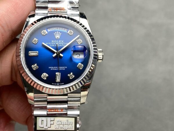 QF Factory Rolex Day-Date 36 – 36 mm White Gold Blue Dial Ladies Watch - clean factory product image 11