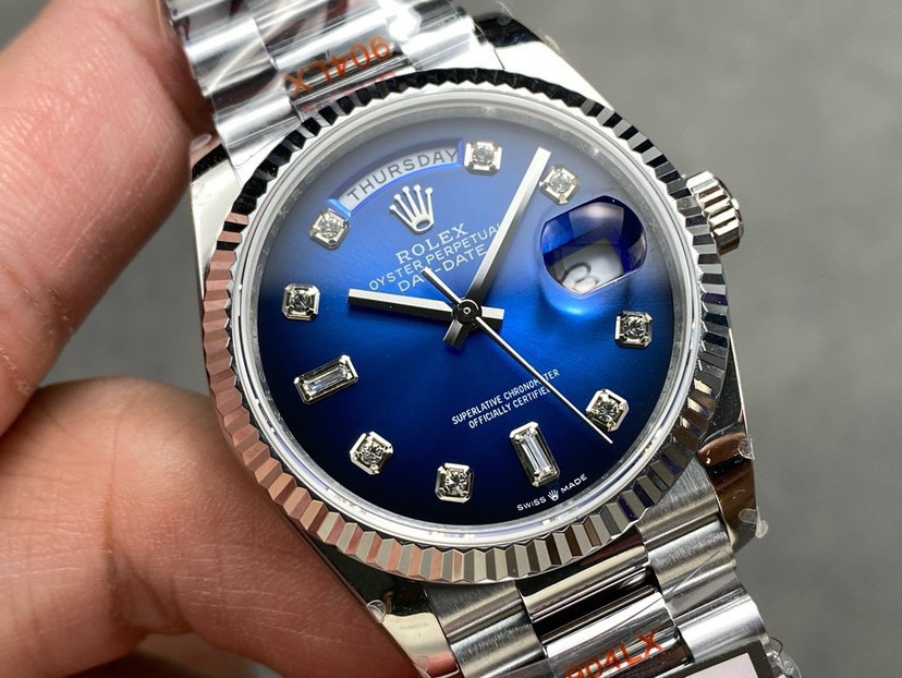 QF Factory Rolex Day-Date 36 – 36 mm White Gold Blue Dial Ladies Watch - clean factory product image 8