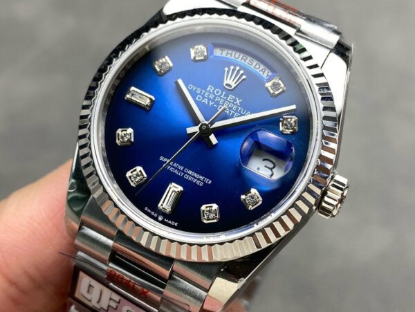 QF Factory Rolex Day-Date 36 – 36 mm White Gold Blue Dial Ladies Watch - clean factory product image 12