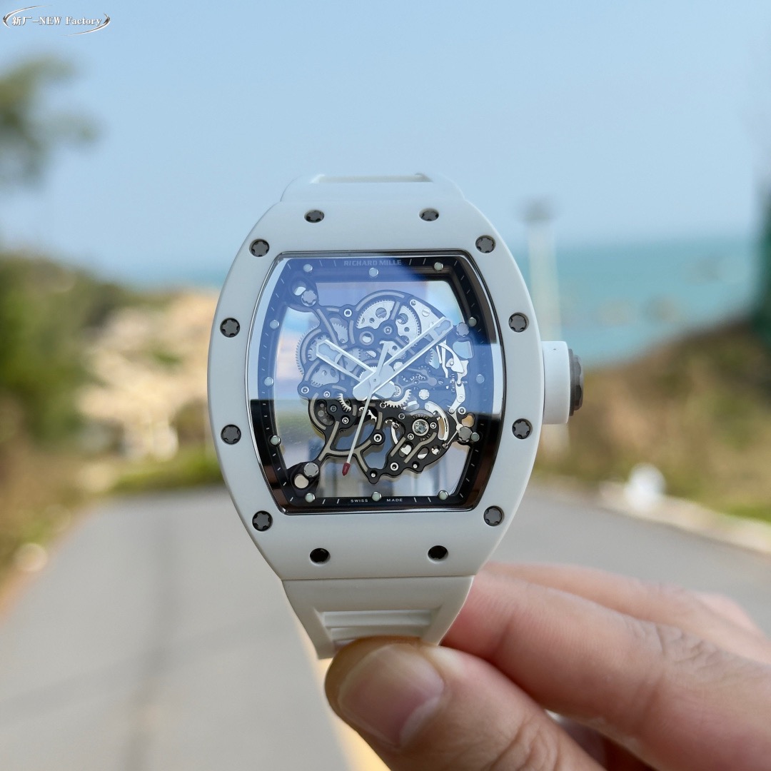 New Factory (NF) Richard Mille RM055 Replica V5 - White Ceramic with Real Jewels - clean factory product image