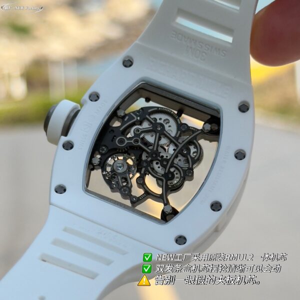 New Factory (NF) Richard Mille RM055 Replica V5 - White Ceramic with Real Jewels - clean factory product image 12