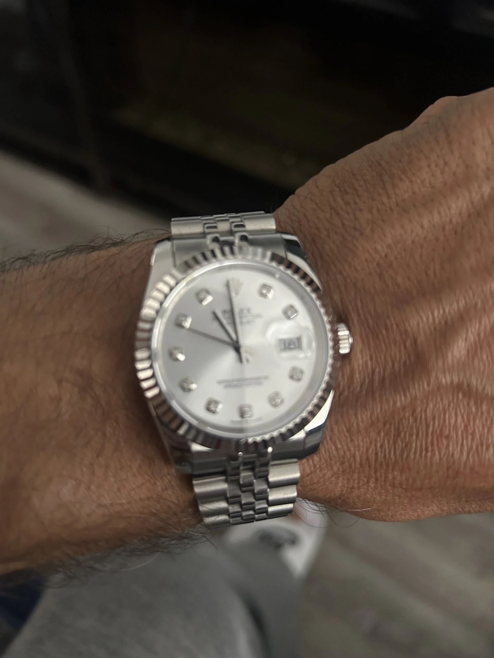 Replica Rolex Datejust 116234 36MM Diamond Markers Oyster Steel Case White Dial Jubilee Strap