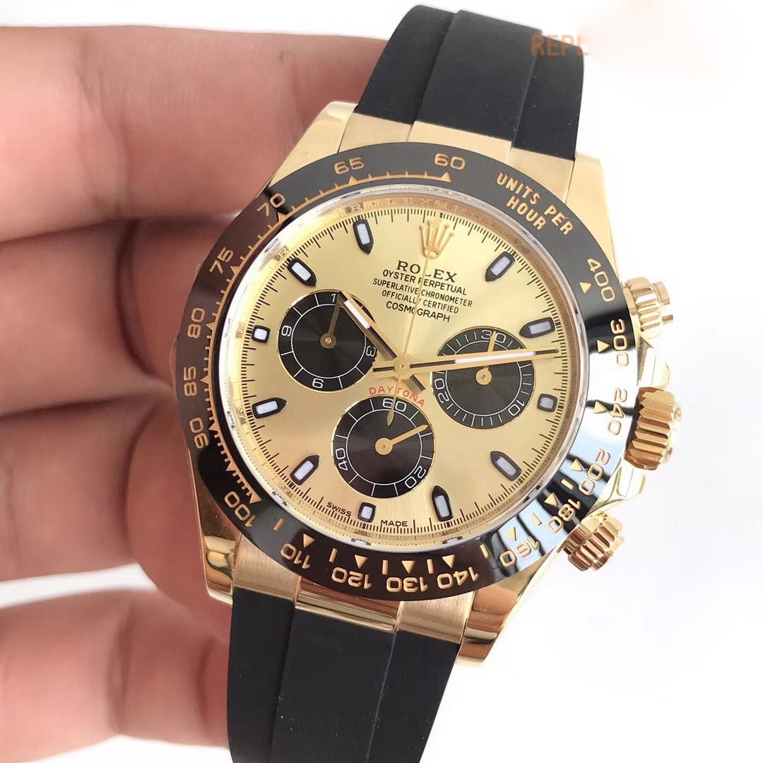 Replica Rolex Daytona Cosmograph 116518LN AR Yellow Gold Champagne Dial Swiss - View 3