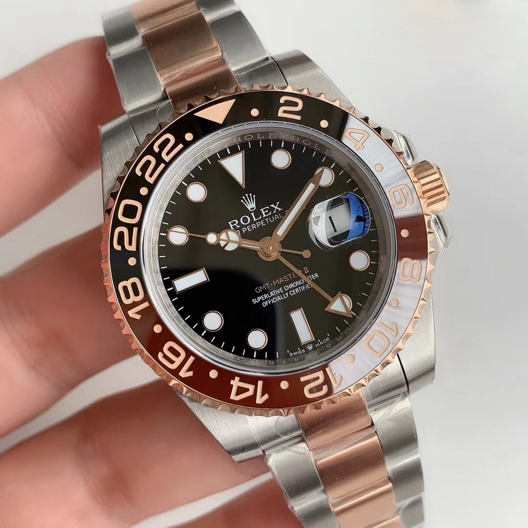 Replica Rolex GMT-Master II EW factory Rose Gold Stainless Steel Black - View 2