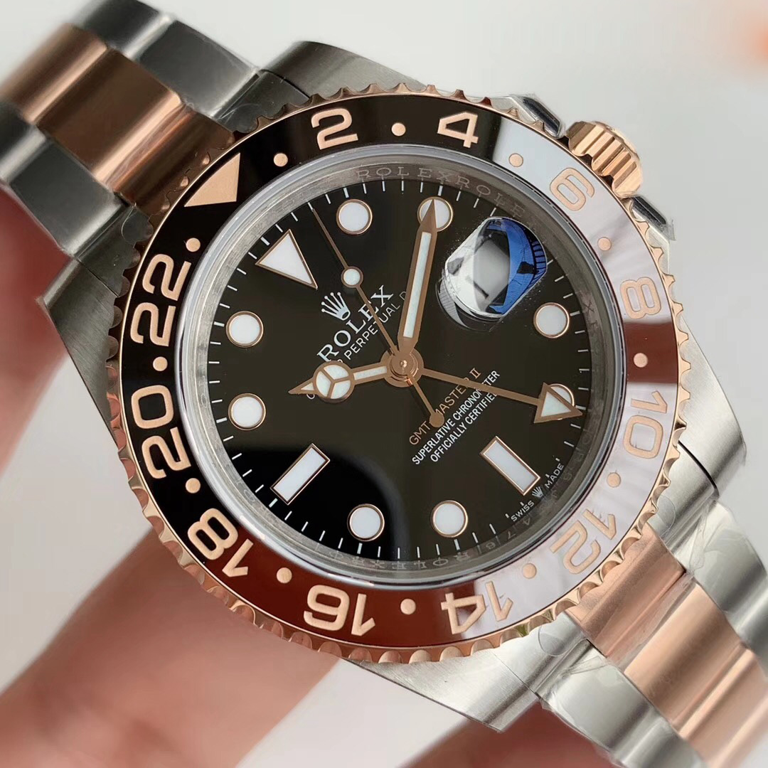 Replica Rolex GMT-Master II EW factory Rose Gold Stainless Steel Black - View 4