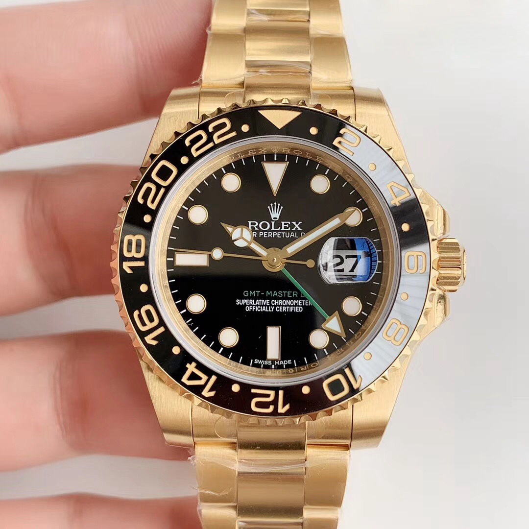 Replica Rolex GMT-Master II EW factory yellow gold with Stainless Steel Black - View 1